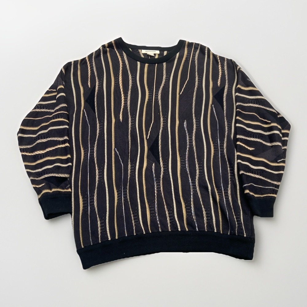 Vintage Pronto Uomo Sweater Mens XL Mercerized 3D Knit 90s Coogi Crewneck